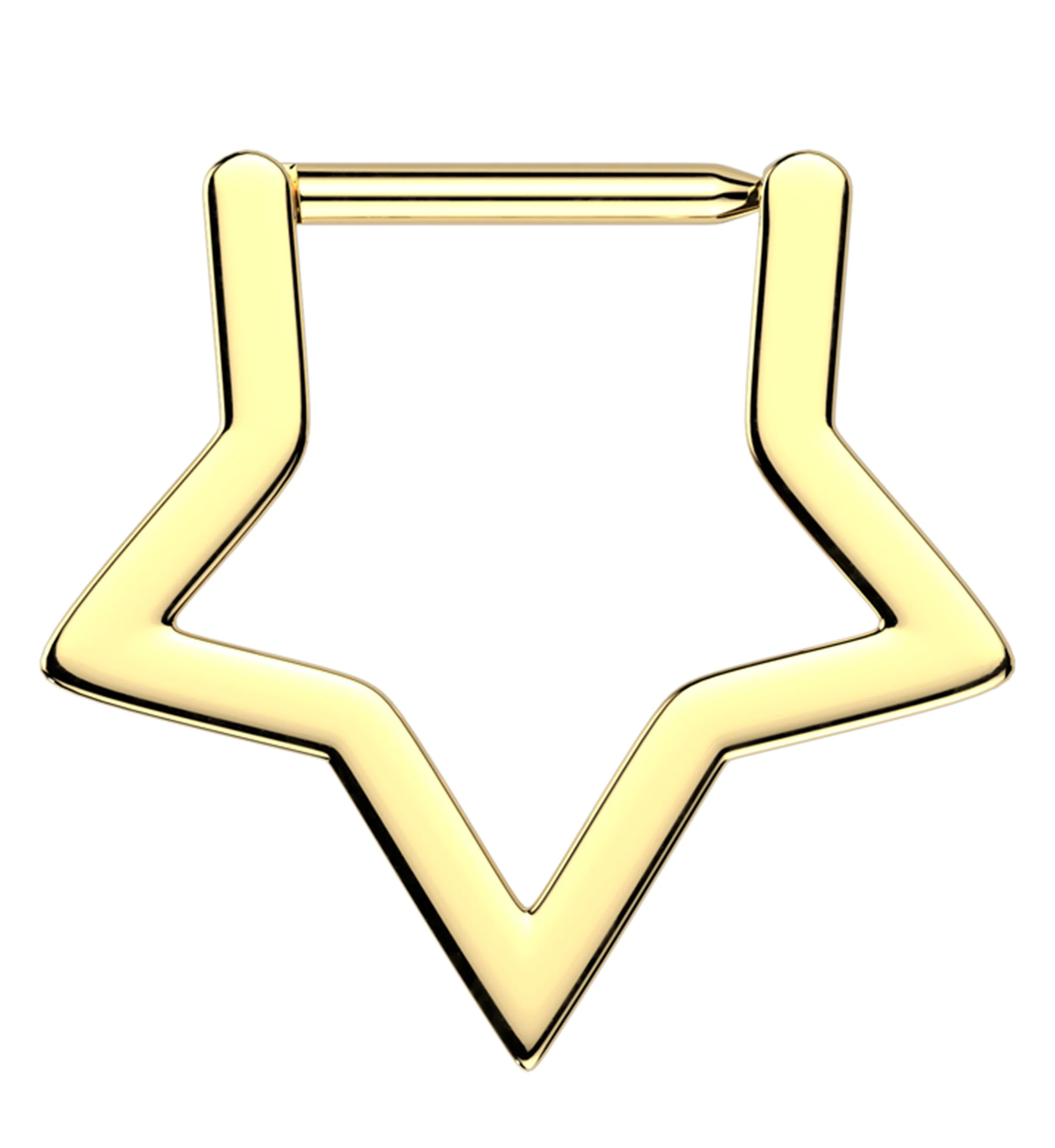 Gold PVD Star Outline Straight Bar Titanium Hinged Segment Ring - Mrs Treak