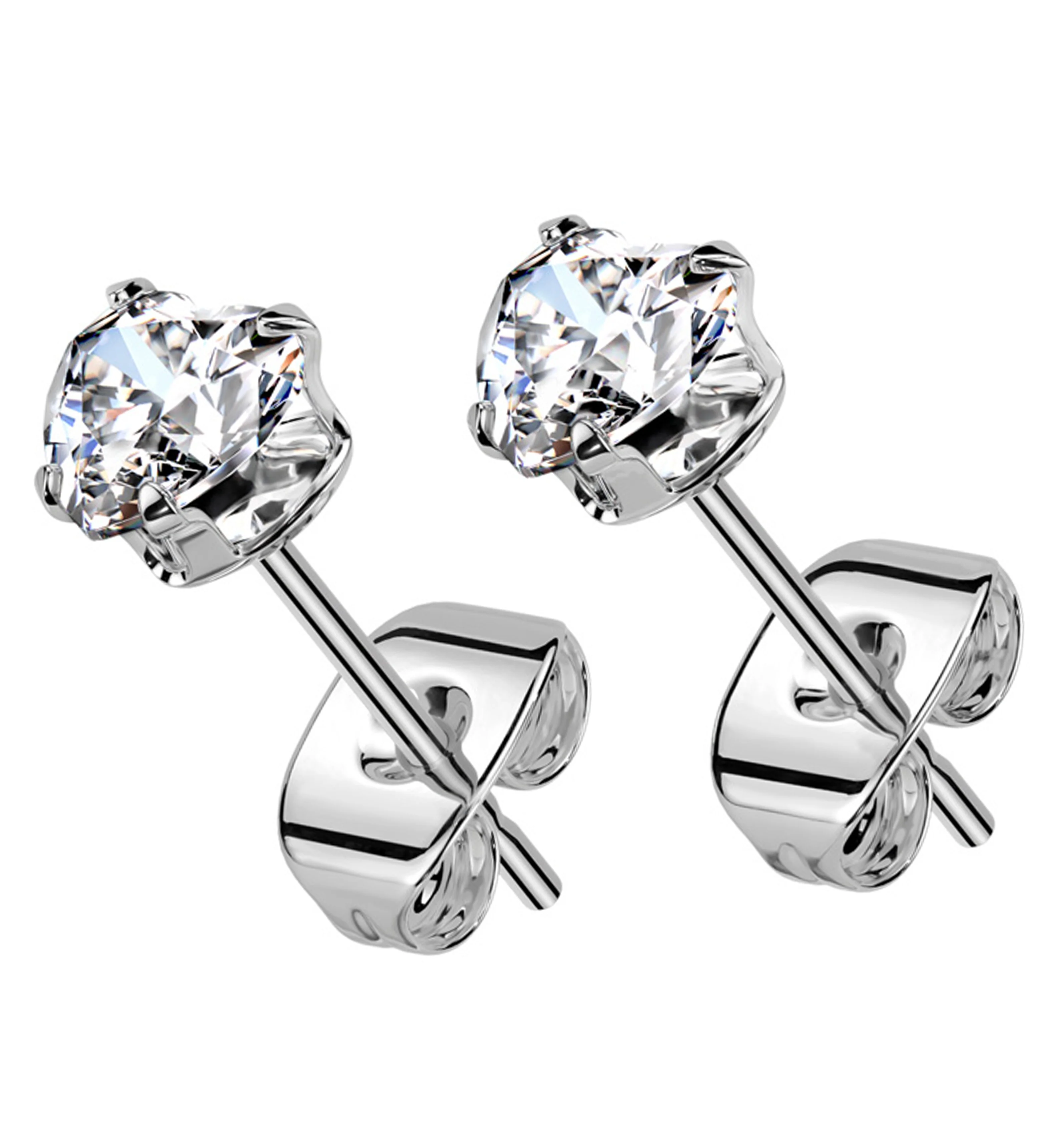 Prong Heart Clear CZ Stainless Steel Stud Earrings - Mrs Treak