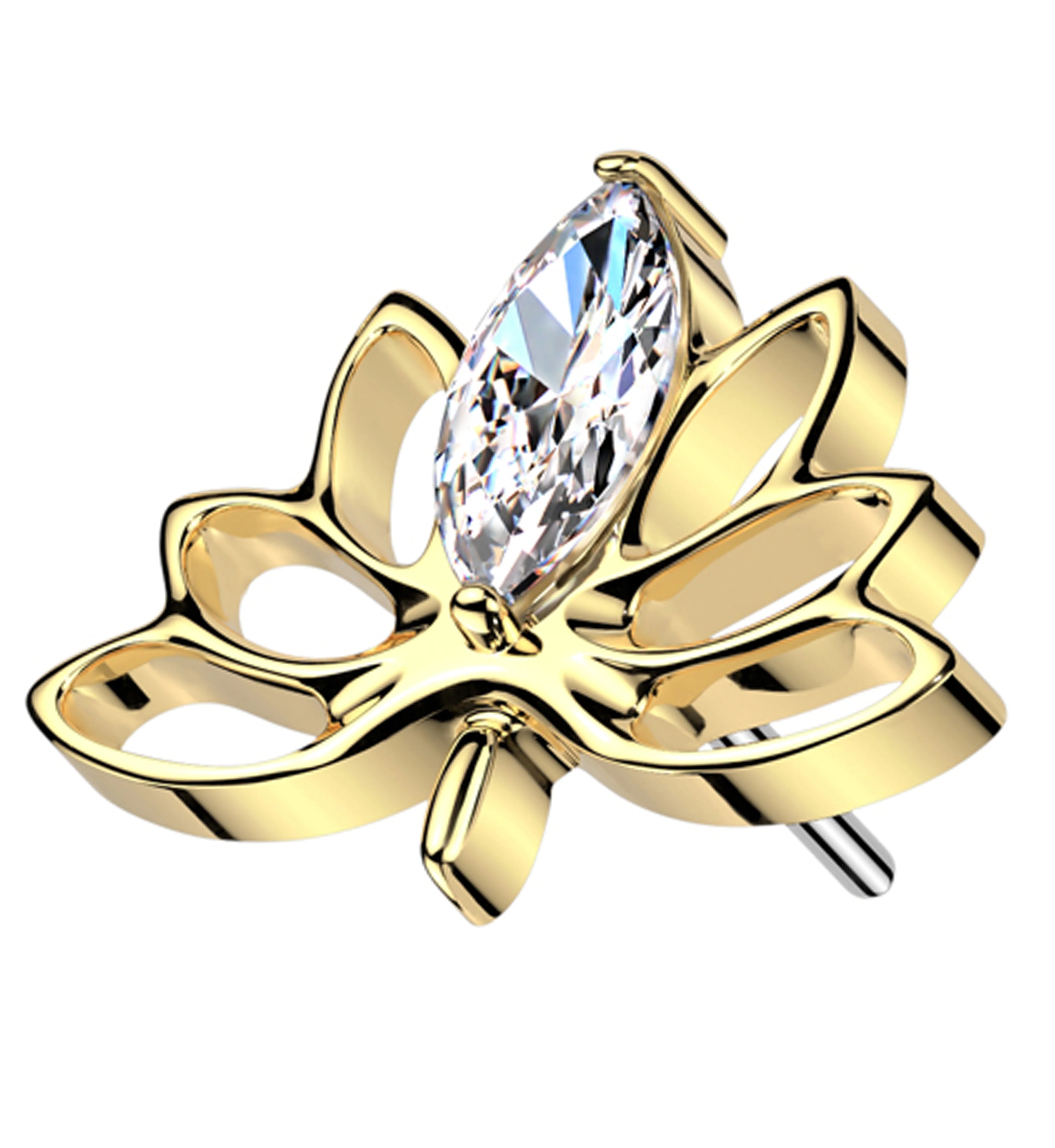 Gold PVD Rising Lotus Cutout Clear CZ Threadless Titanium Top - Mrs Treak