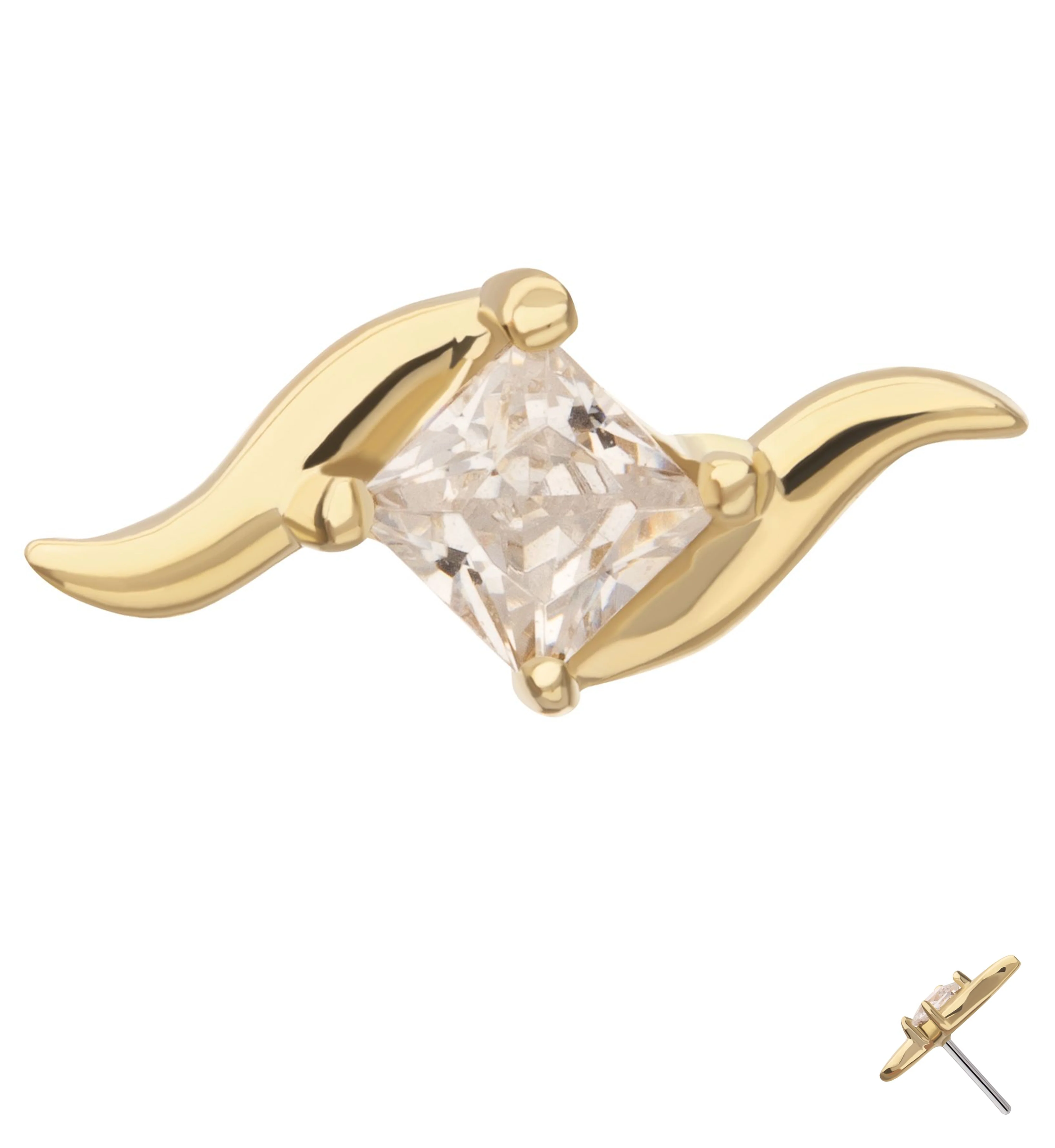 14kt Gold Wave Princess Clear CZ Threadless Top - Mrs Treak