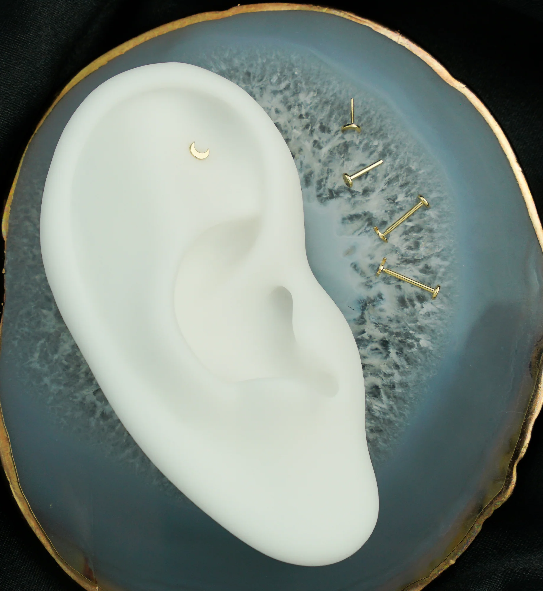 14kt Gold Flat Half Moon Threadless Labret - Mrs Treak