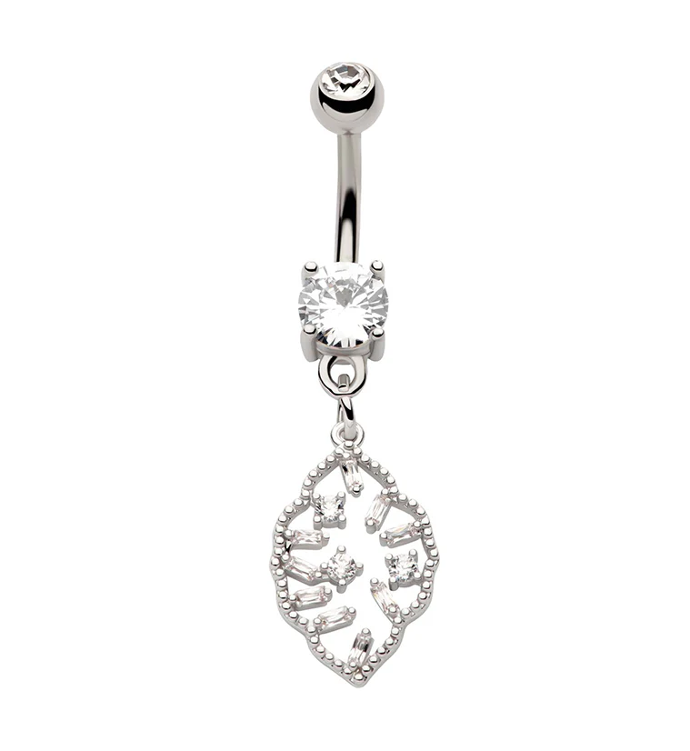 Dangle Pendant Clear CZ Stainless Steel Belly Button Ring - Mrs Treak