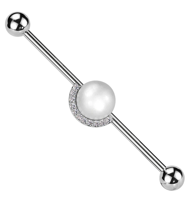 Pearl Clear CZ Rim Stainless Steel Industrial Barbell - Mrs Treak