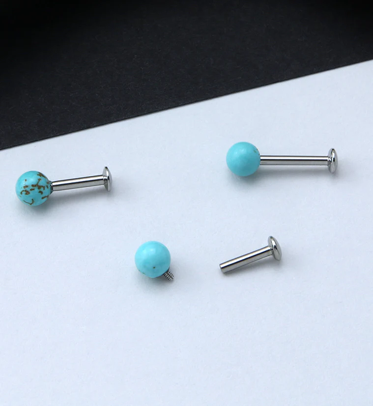 Turquoise Howlite Stone Ball Top Internally Threaded Labret - Mrs Treak