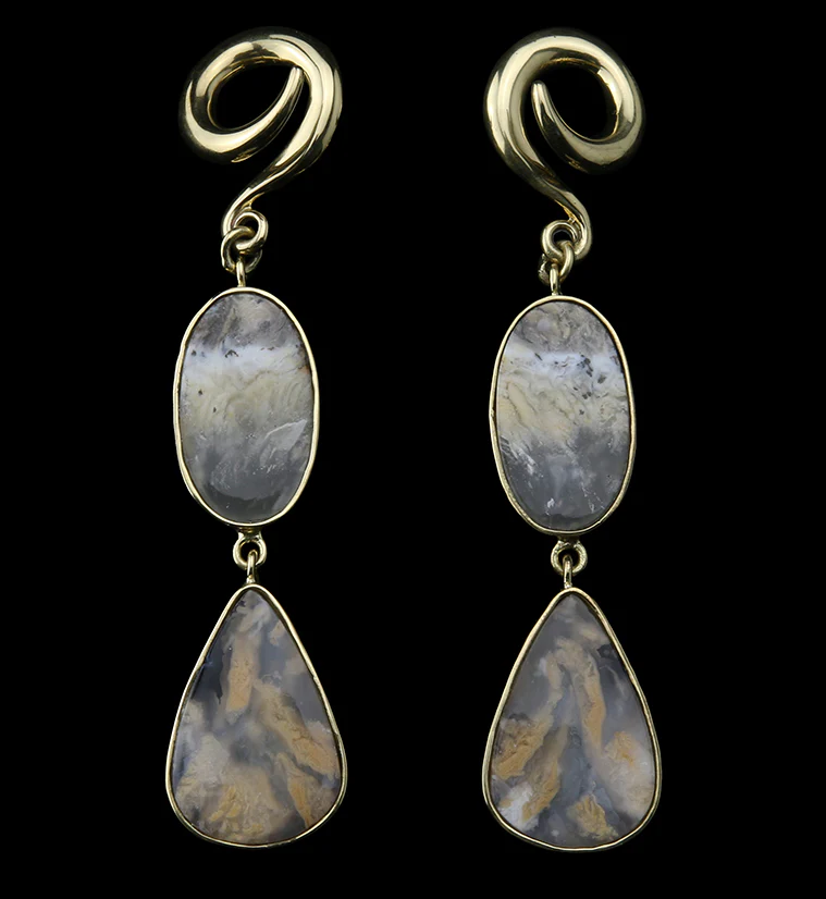 Double Tiger Dendritic Agate Stone Ear Weights Version 2 - Mrs Treak