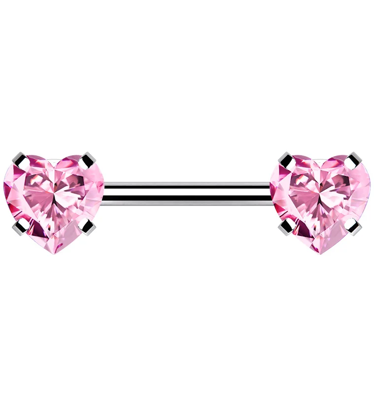 Double Pink Heart CZ Stainless Steel Threadless Barbell - Mrs Treak