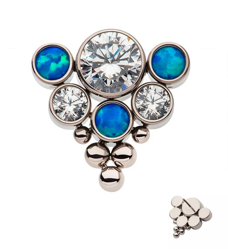 Beaded Hexad Blue Opalite and Clear CZ Threadless Titanium Top - Mrs Treak