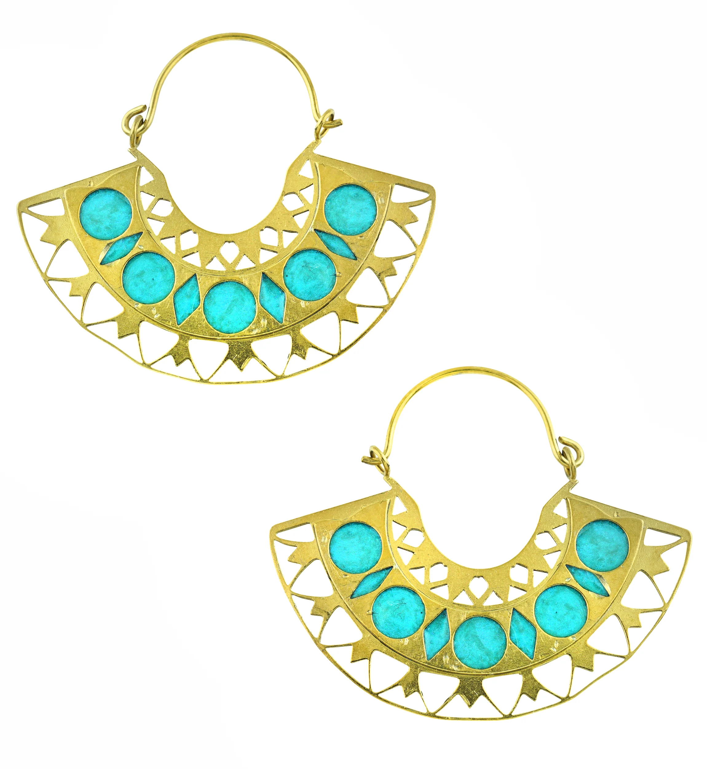 Gold PVD Insignia Light Blue Epoxy Stainless Steel Earrings - Mrs Treak