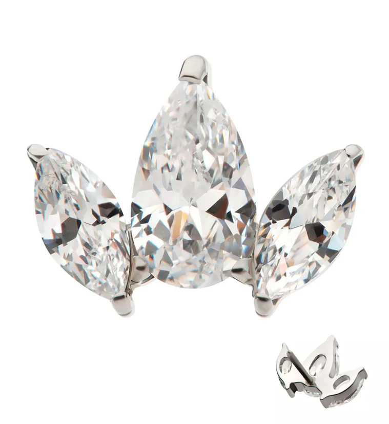 Triple Empress Teardrop CZ Threadless Titanium Top - Mrs Treak