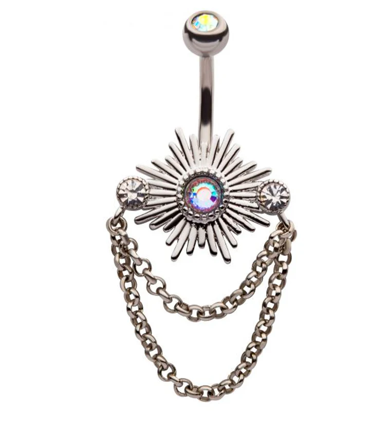 Sunshine Dangle Chain Aura CZ Belly Button Ring - Mrs Treak