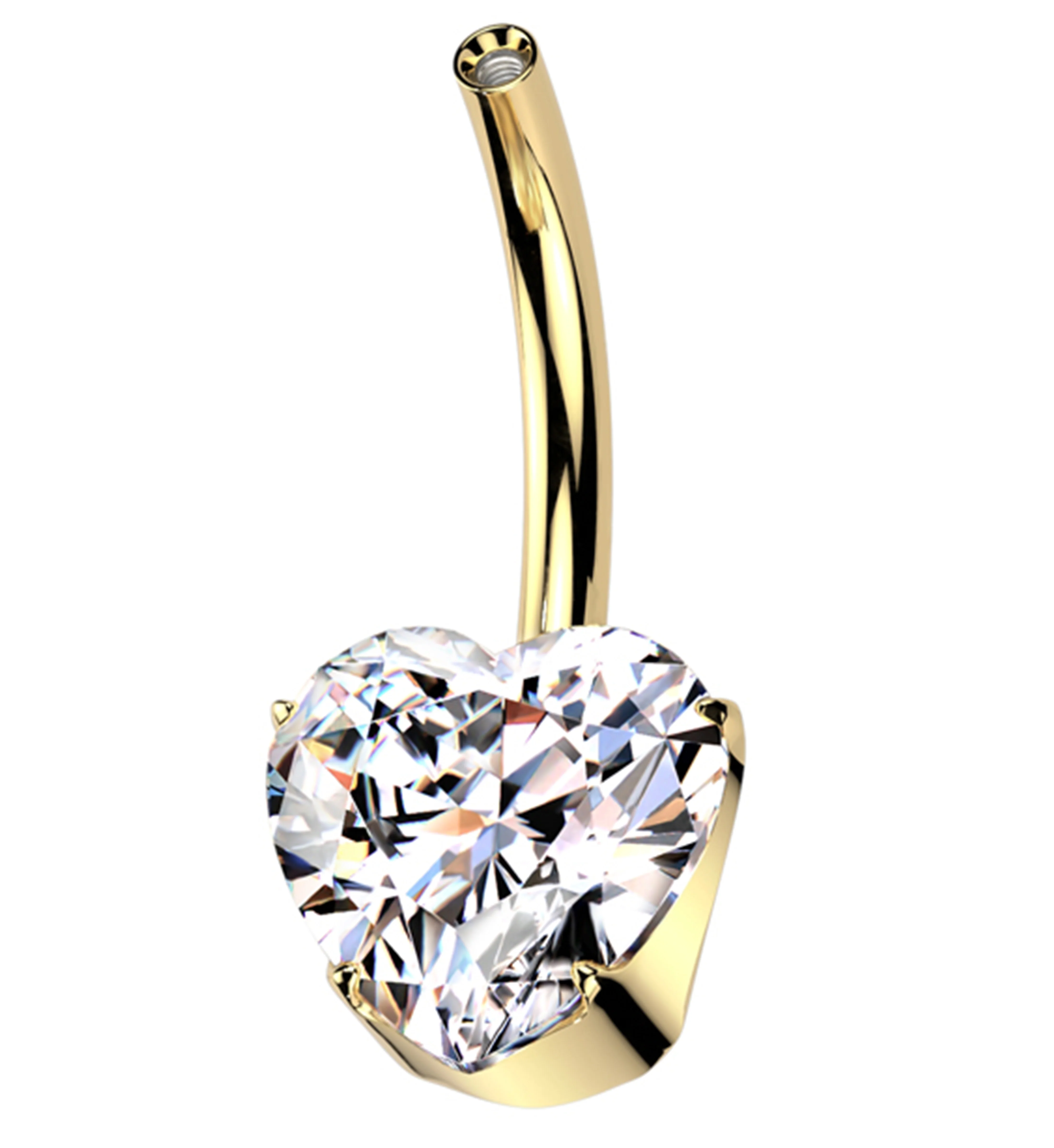 Gold PVD Prong Heart Clear CZ Titanium Belly Button Ring (No Top) - Mrs Treak