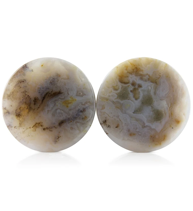 Graveyard Point Plume Agate Stone Plugs 1 Inch (25mm) Version 5 - Mrs Treak