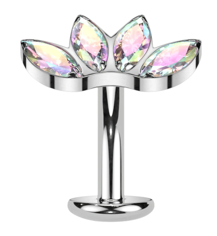 Contessa Rainbow Aurora CZ Titanium Threadless Floating Belly Button Ring (Convex Disk) - Mrs Treak