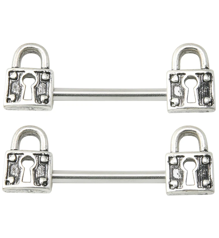 Antique Lock Stainless Steel Nipple Barbell - Mrs Treak