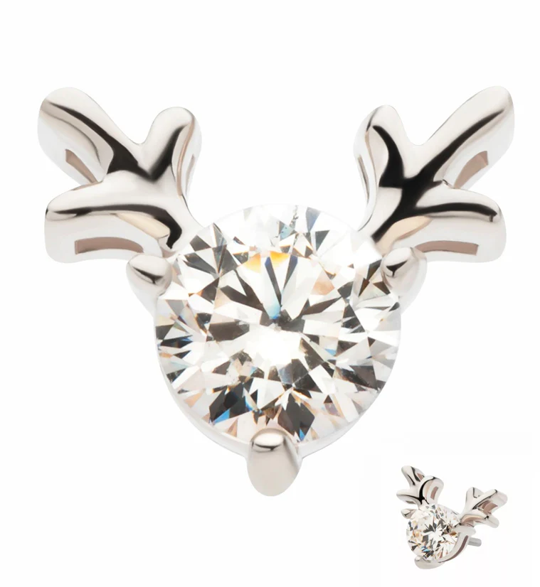 14kt White Gold Small Antlers Clear CZ Threadless Top - Mrs Treak