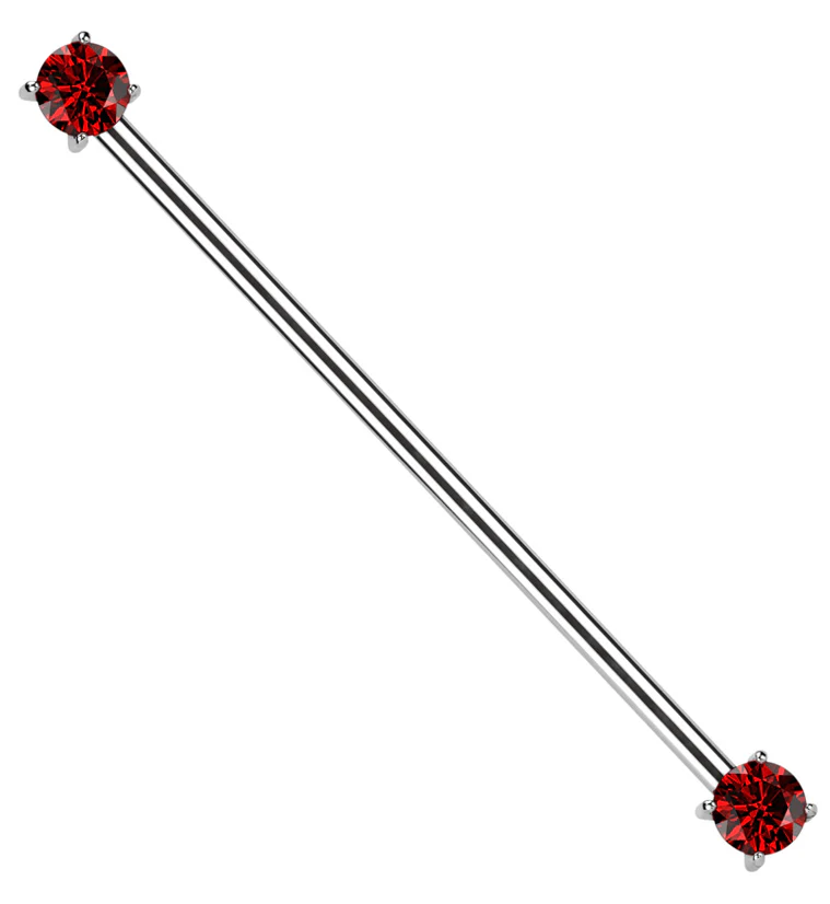 Prong Red CZ Threadless Titanium Industrial Barbell - Mrs Treak
