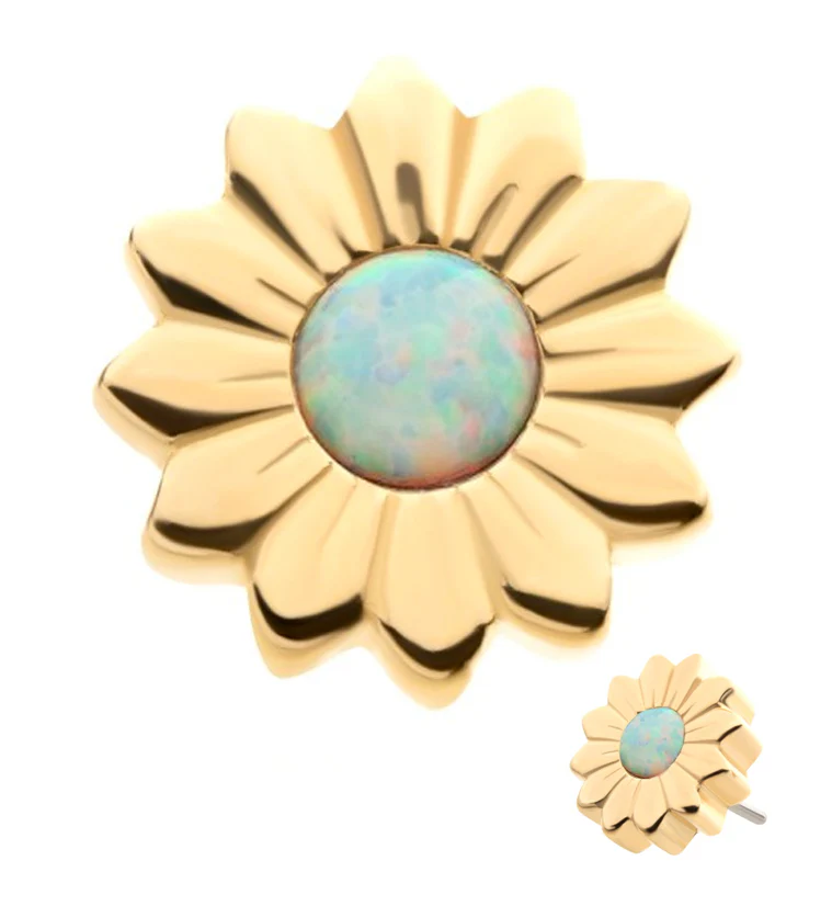 14kt Gold Daisy White Opalite Threadless Top - Mrs Treak