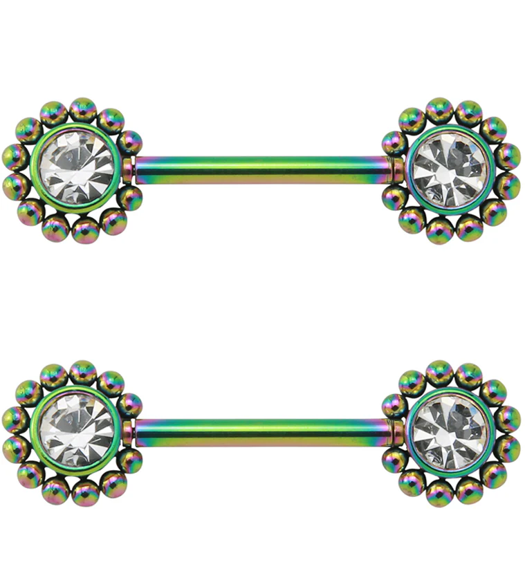 14G Rainbow PVD Gem Verge Threadless Nipple Ring Barbells - Mrs Treak