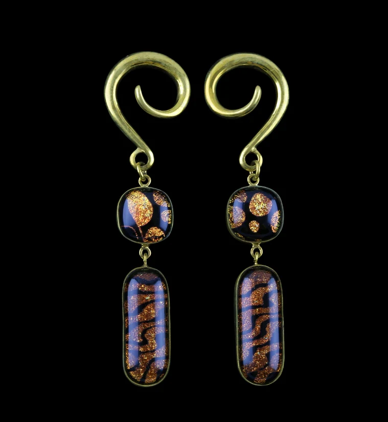Orange Double Dichroic Plane Glass Brass Ear Weights - Mrs Treak