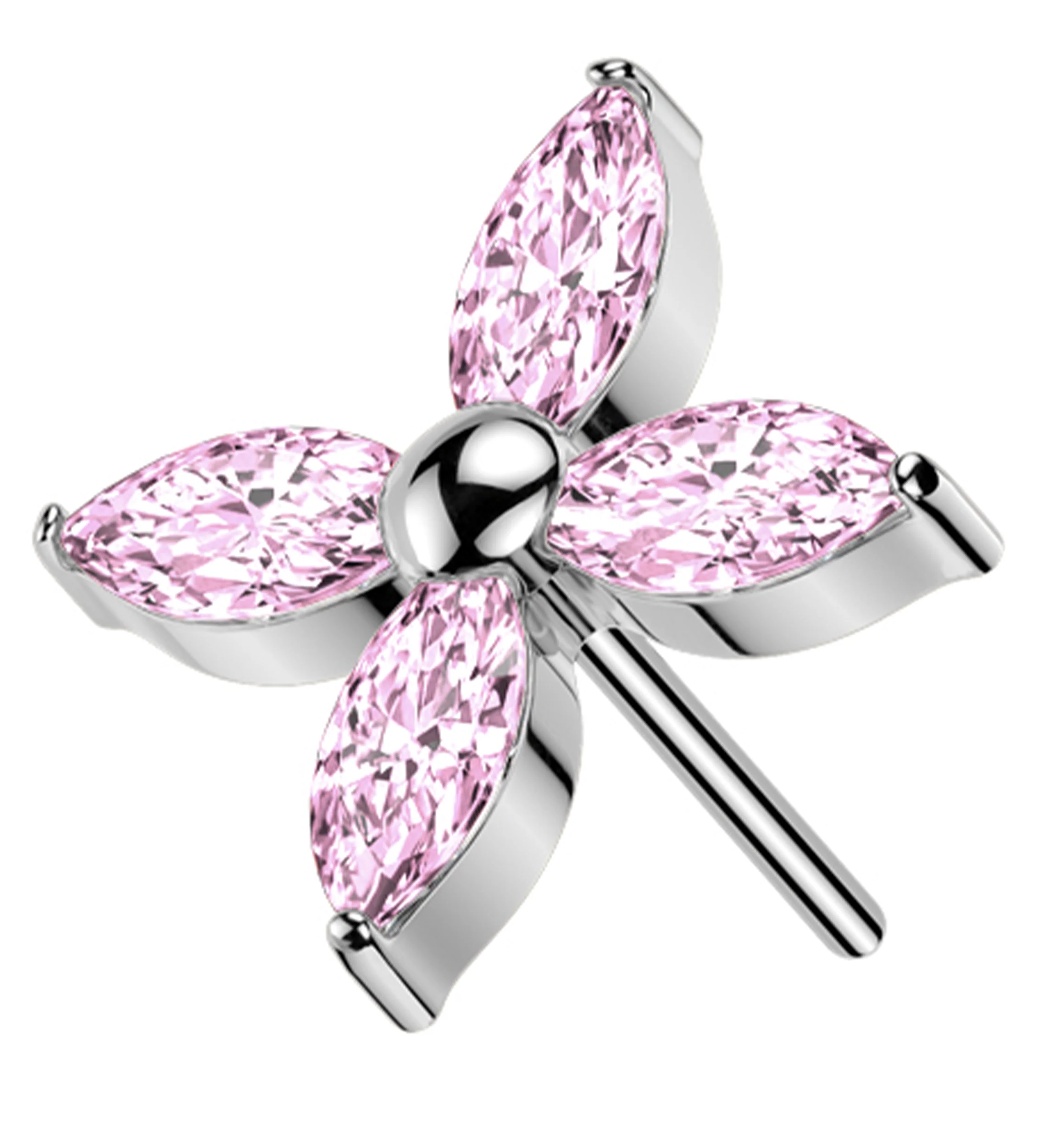 Windmill Marquise Pink CZ Threadless Titanium Top - Mrs Treak
