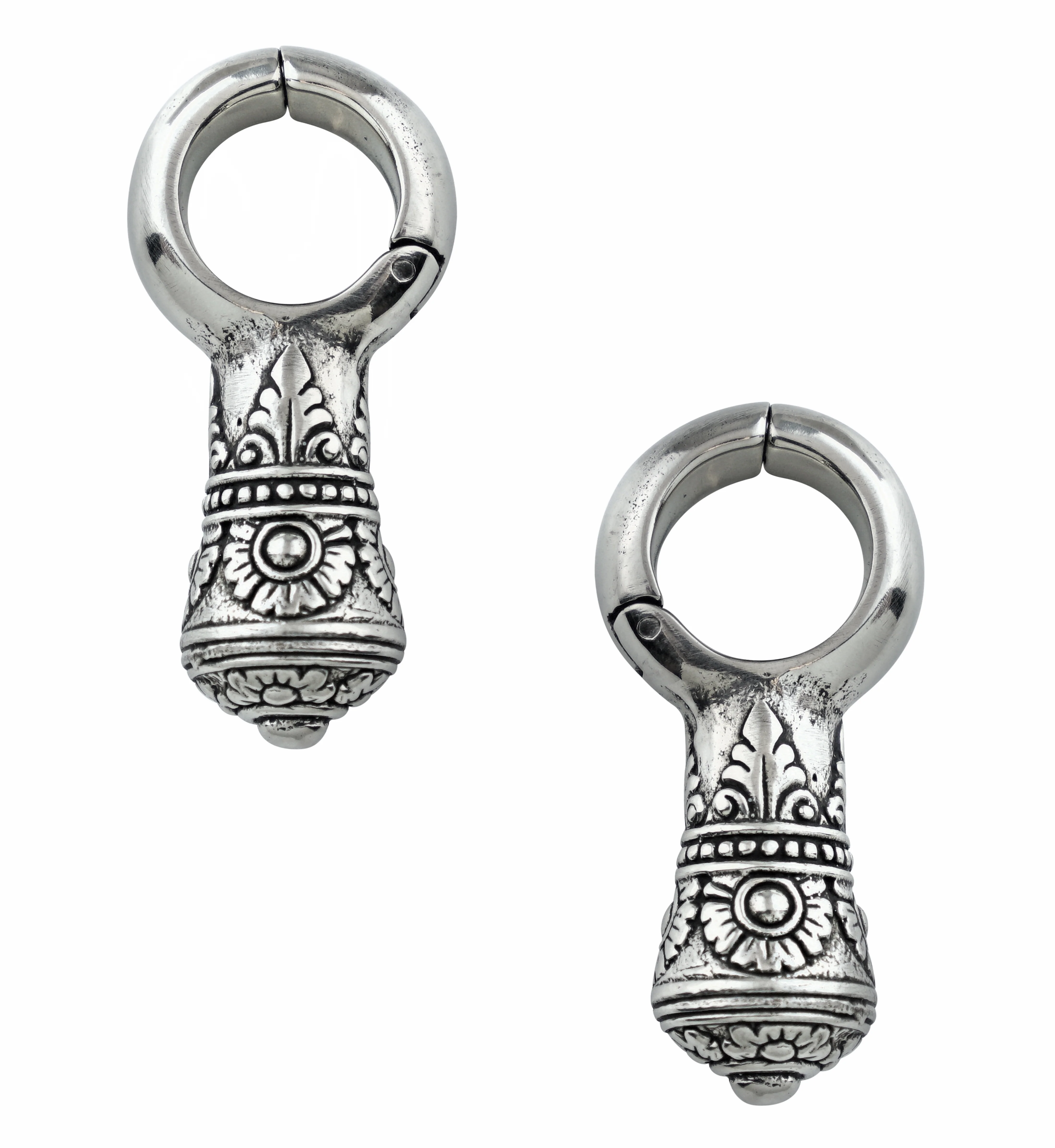 Baroque Totem White Brass Hinged Ear Weights - Mrs Treak