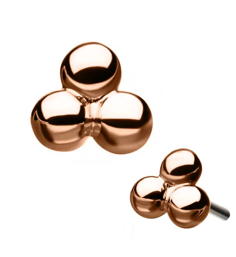 14kt Rose Gold Triple Ball Threadless Top - Mrs Treak