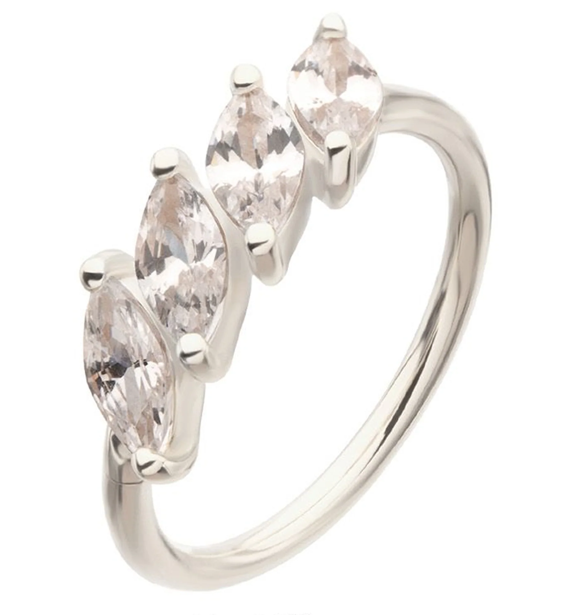 14kt White Gold Quad Slant Clear CZ Hinged Segment Ring - Mrs Treak