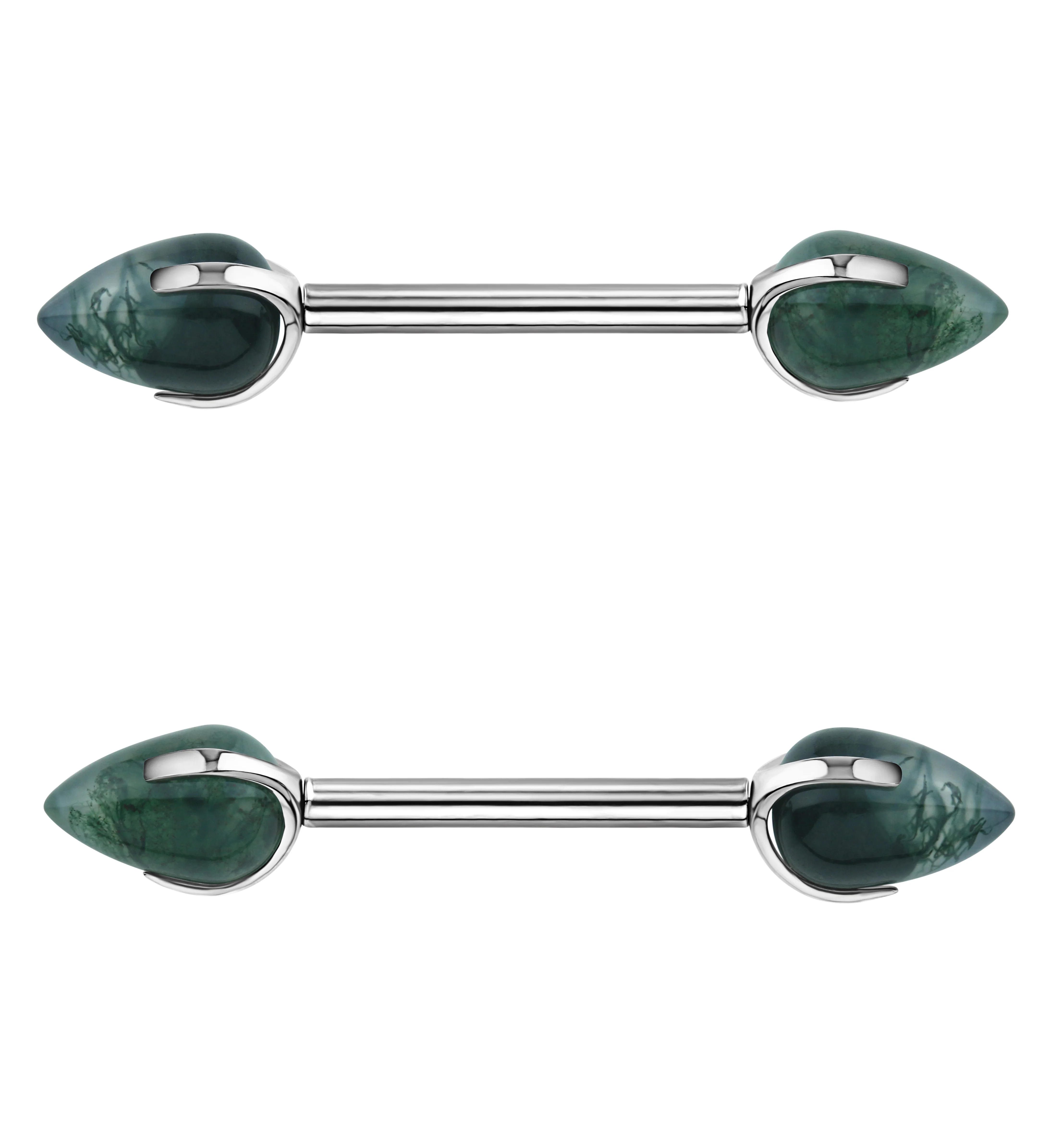Point Moss Agate Stone Threadless Titanium Nipple Barbell - Mrs Treak