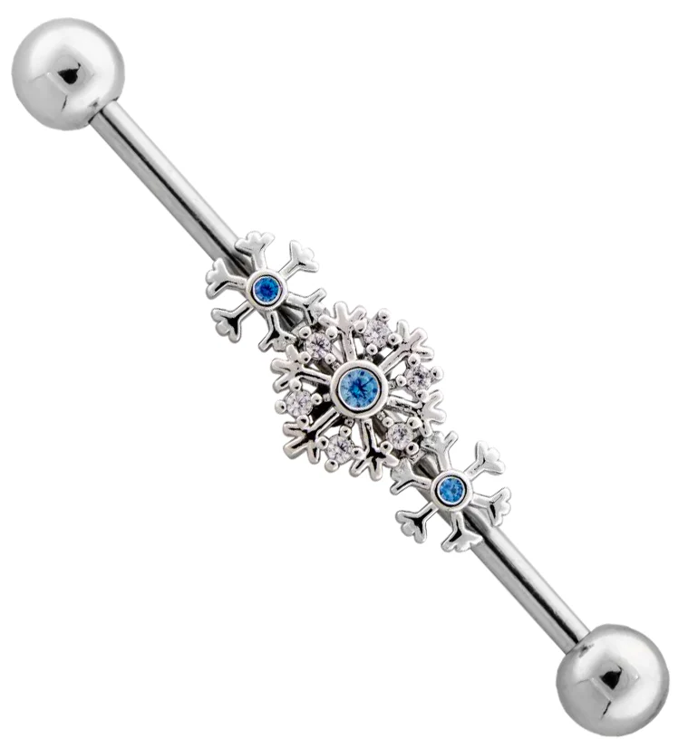 Snowflake Cluster Aqua CZ Stainless Steel Industrial Barbell - Mrs Treak