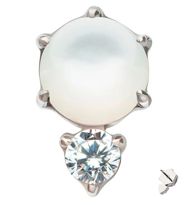 White MOP Shell Drop Clear CZ Titanium Threadless Top - Mrs Treak