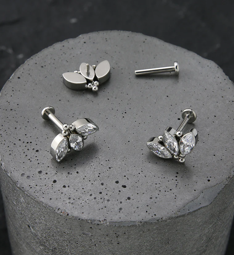 Beaded Triple Empress Clear CZ Titanium Internally Threaded Labret - Mrs Treak