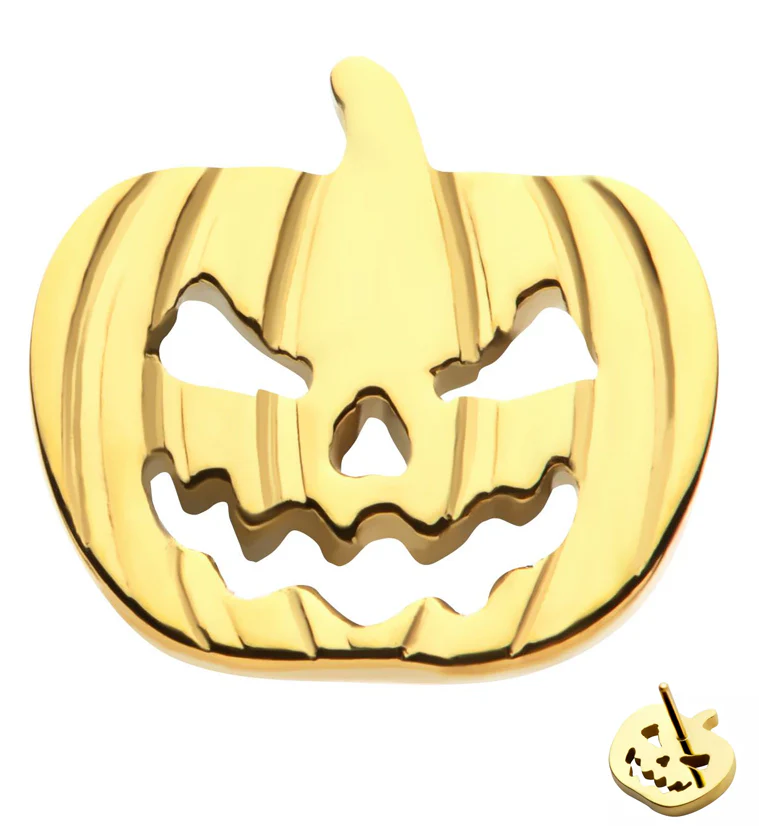 24kt Gold PVD Stingy Jack Pumpkin Threadless Titanium Top - Mrs Treak