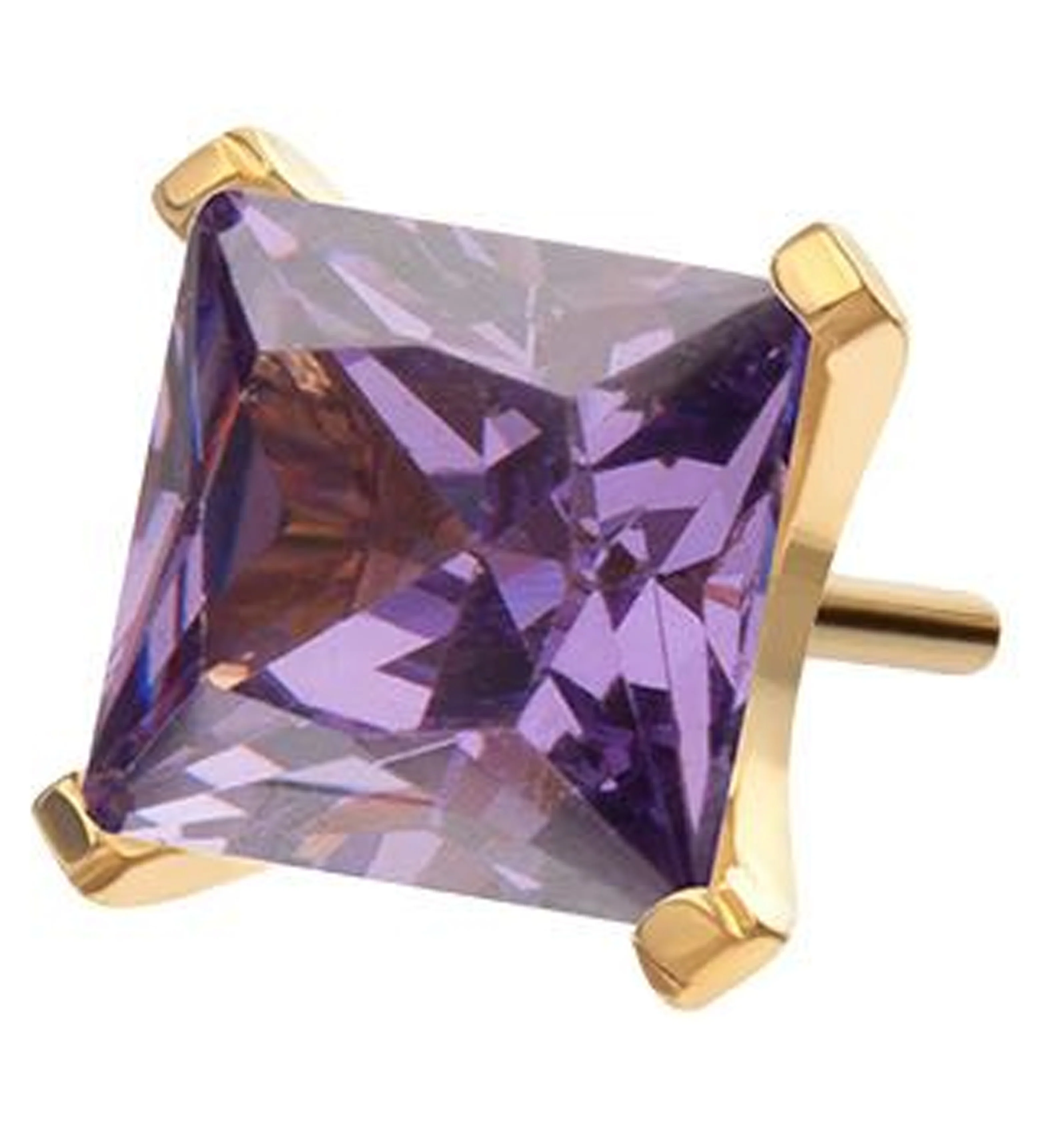 24kt Gold PVD Princess Amethyst CZ Threadless Titanium Top - Mrs Treak