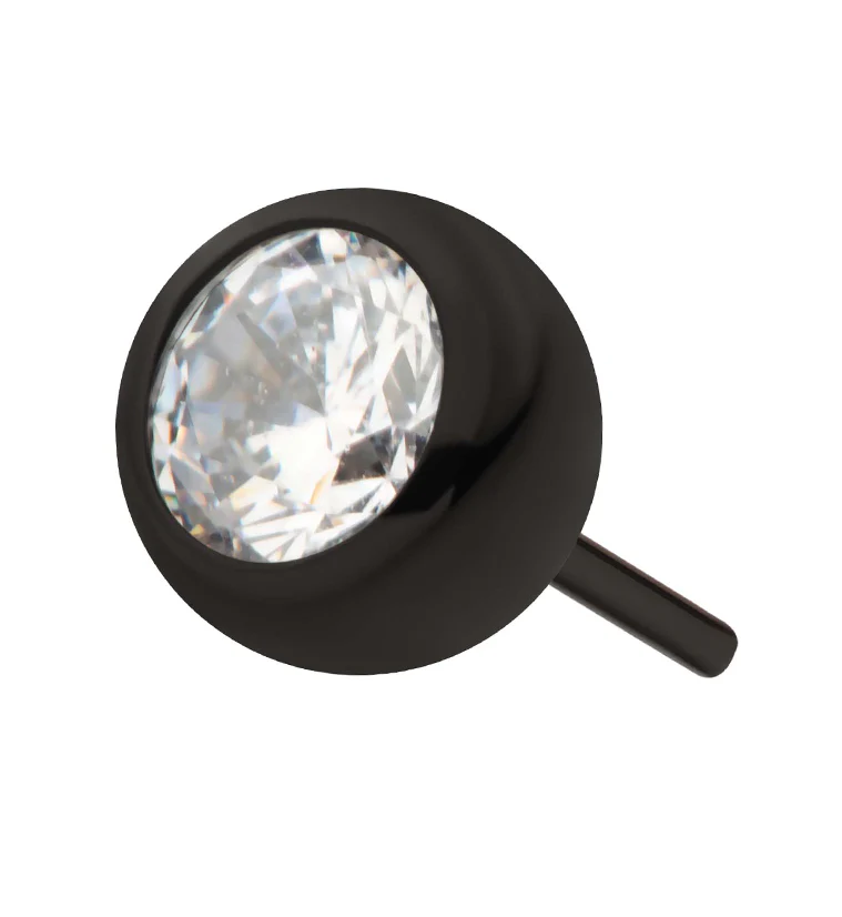 Black PVD Bezel Clear CZ Threadless Titanium Top - Mrs Treak