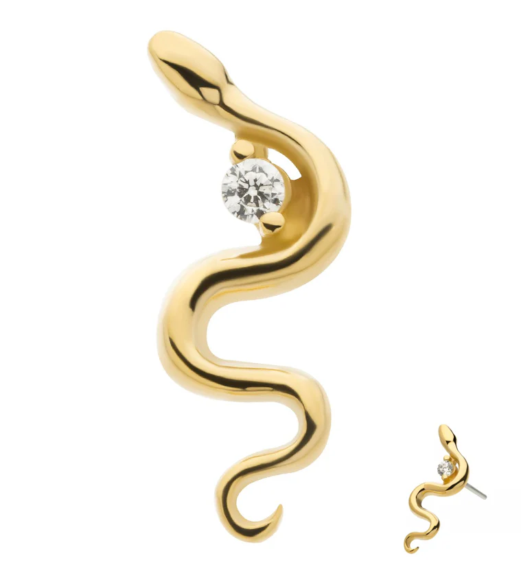 14kt Gold Snake Clear CZ Threadless Top - Mrs Treak