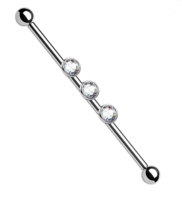 Triple Clear CZ Titanium Industrial Barbell - Mrs Treak