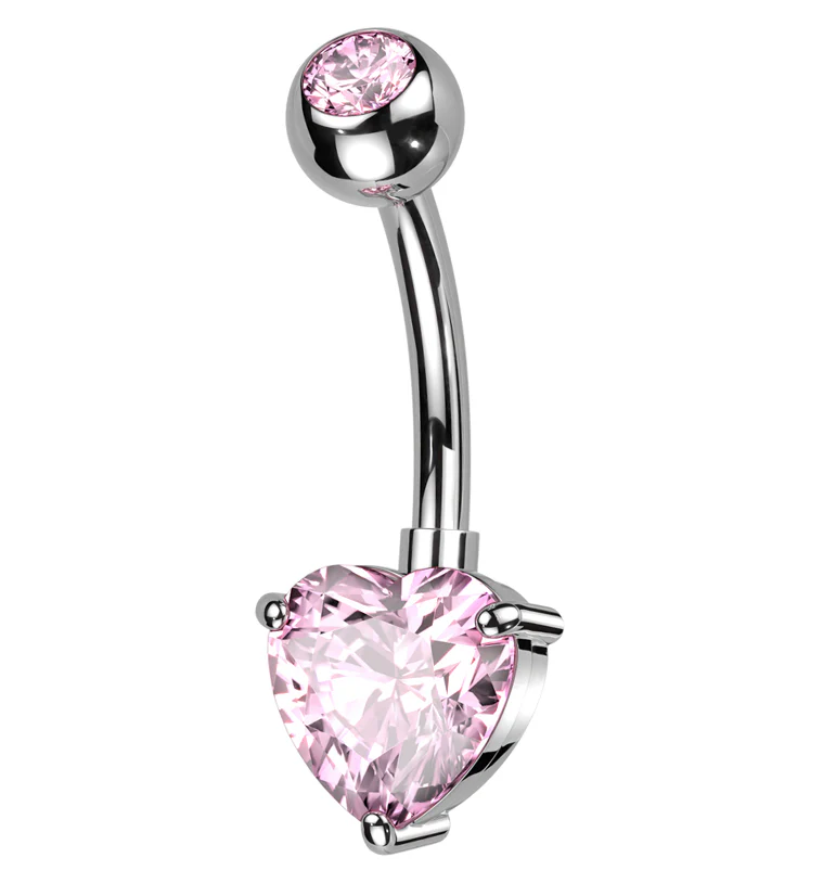 Heart Prong Pink CZ Titanium Belly Button Ring - Mrs Treak