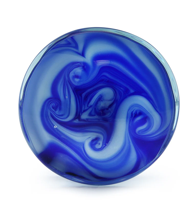 Blue/White Chroma Swirl Glass Double Flare Plugs - Mrs Treak