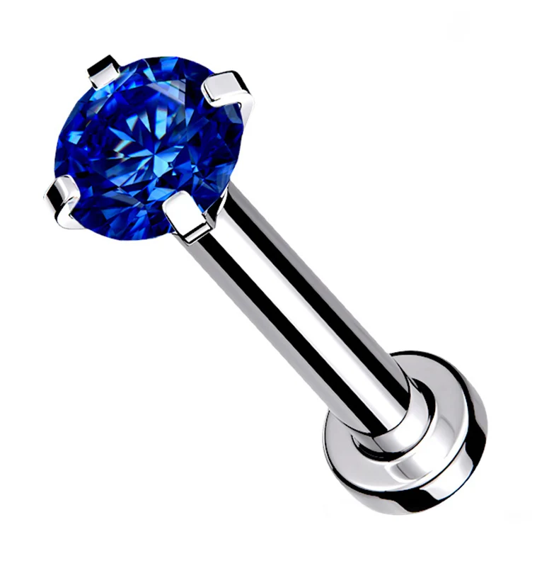 Blue CZ Prong Internally Threaded Mini Disc Labret - Mrs Treak
