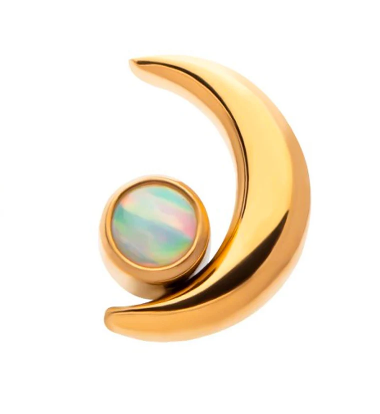 24kt Gold PVD Half Moon White Opalite Threadless Titanium Top - Mrs Treak
