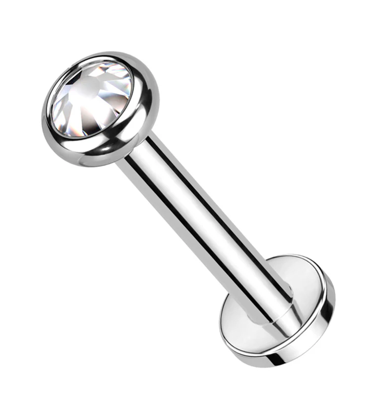 Flat Bezel Clear CZ Internally Threaded Titanium Labret - Mrs Treak