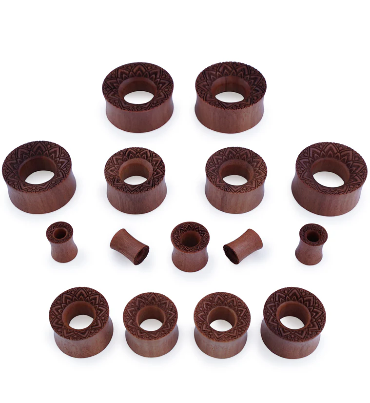 Etched Mandala Saba Wood Tunnel Plugs - Mrs Treak