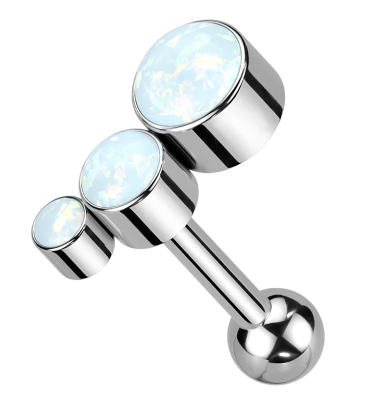 Descend White Opalite Titanium Threadless Cartilage Barbell - Mrs Treak
