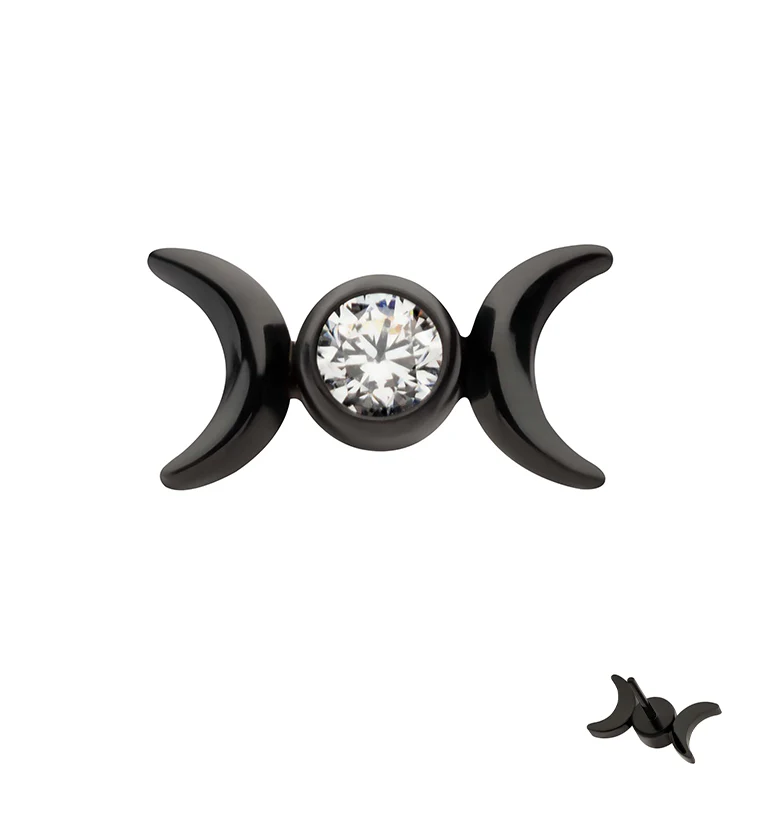 Black PVD Moon Phase Clear CZ Titanium Threadless Top - Mrs Treak