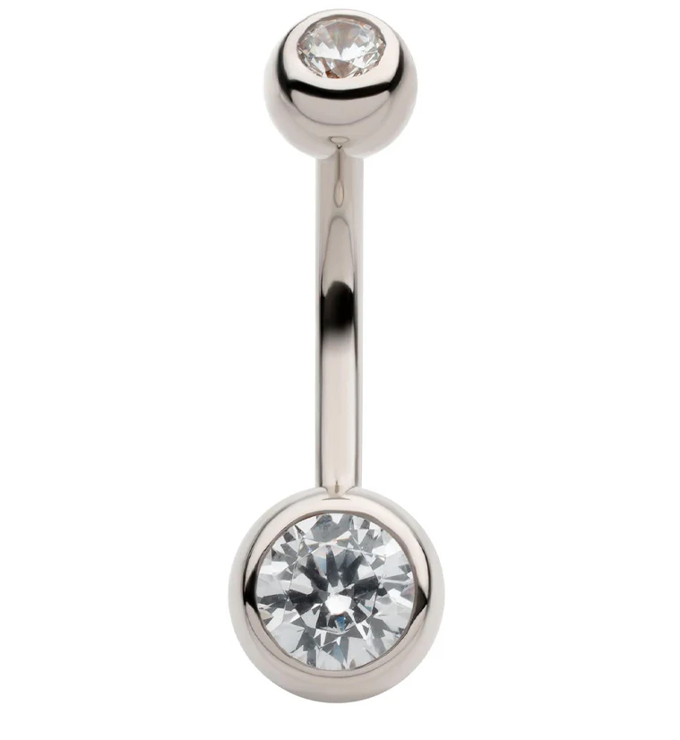 14kt White Gold Bezel Clear CZ Belly Button Ring - Mrs Treak