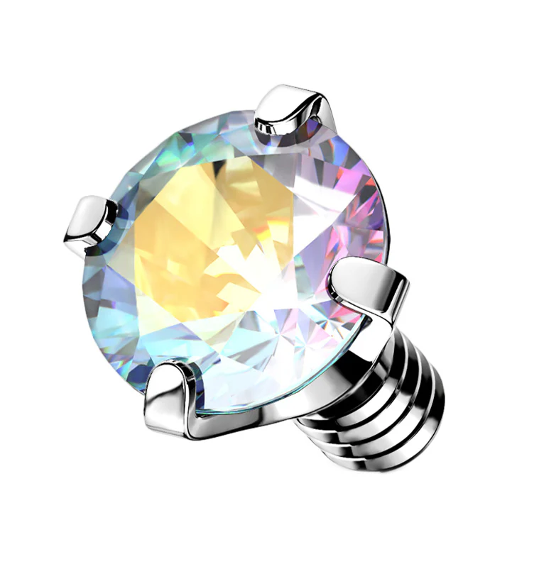 Prong Rainbow Aurora CZ Stainless Steel Internally Threaded Top - Mrs Treak