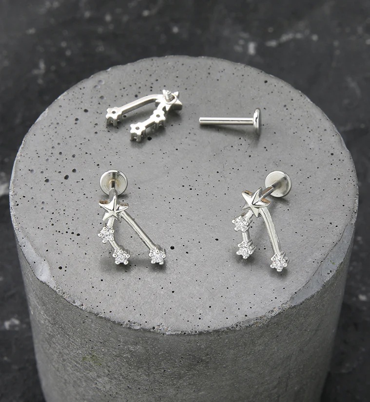 Taurus Constellation Clear CZ Stainless Steel Internally Threaded Labret - Mrs Treak