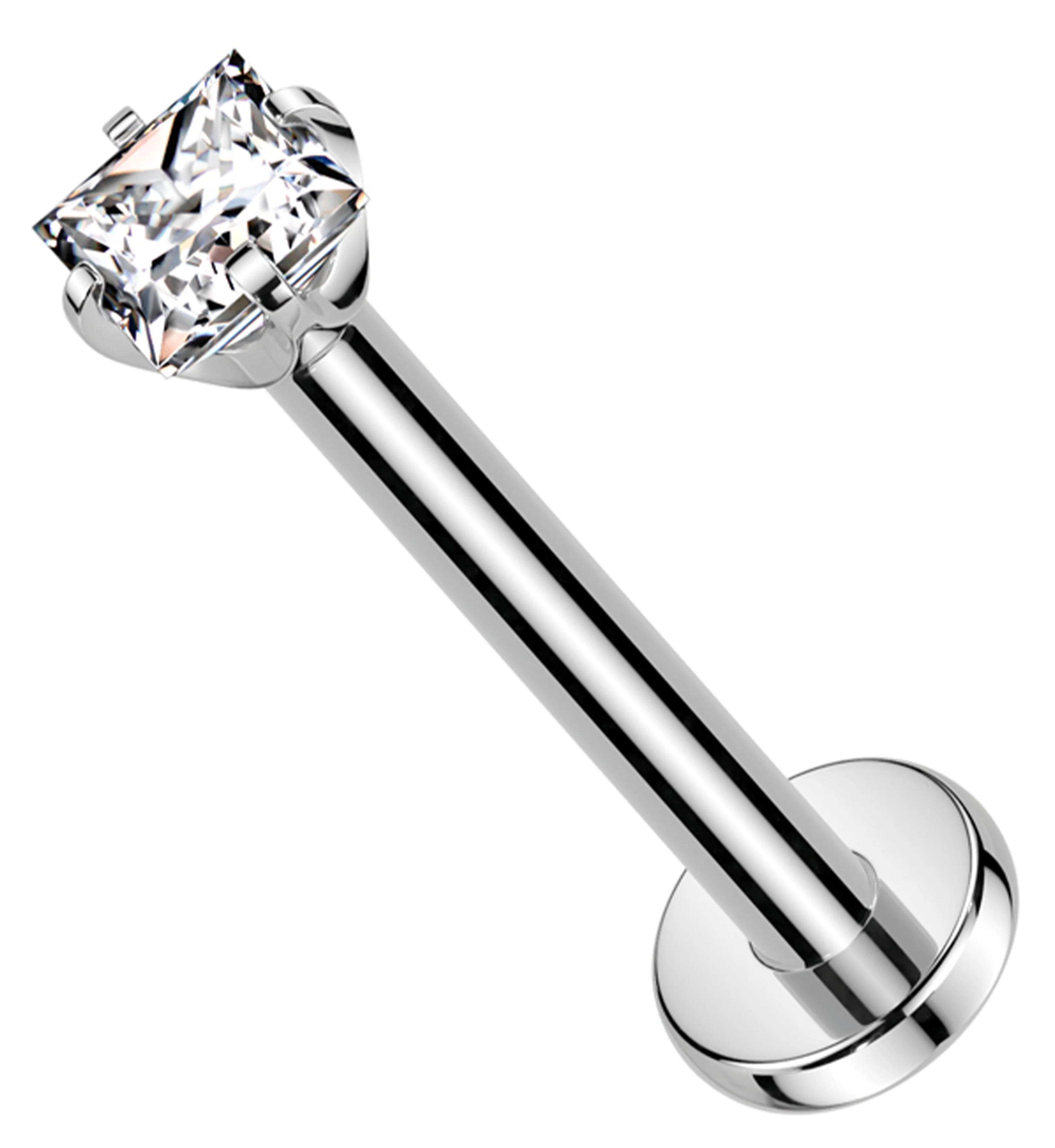 Square Prong Clear CZ Titanium Threadless Labret - Mrs Treak