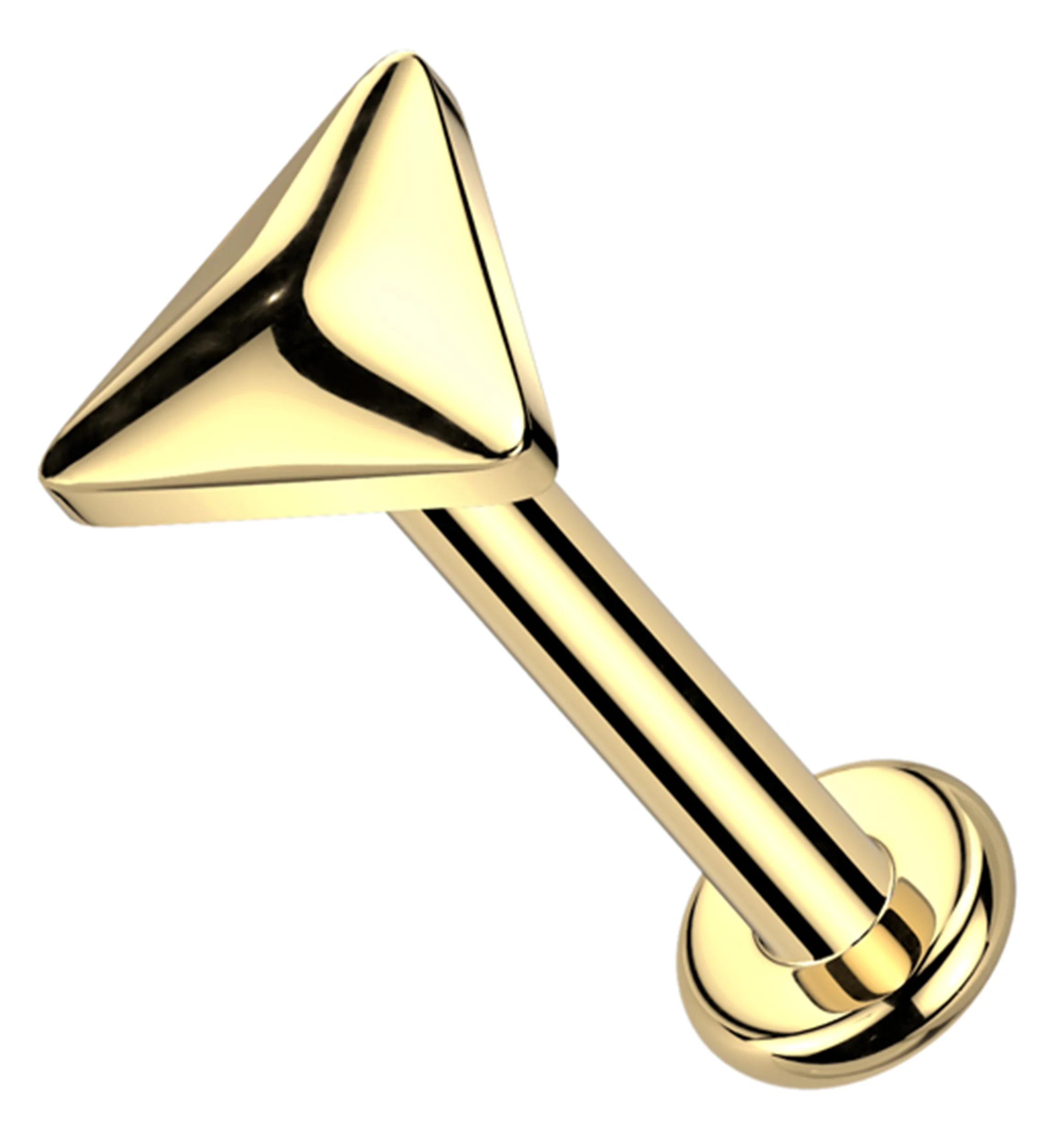 Gold PVD Compact Triangle Internally Threaded Titanium Flat Disk Labret - Mrs Treak