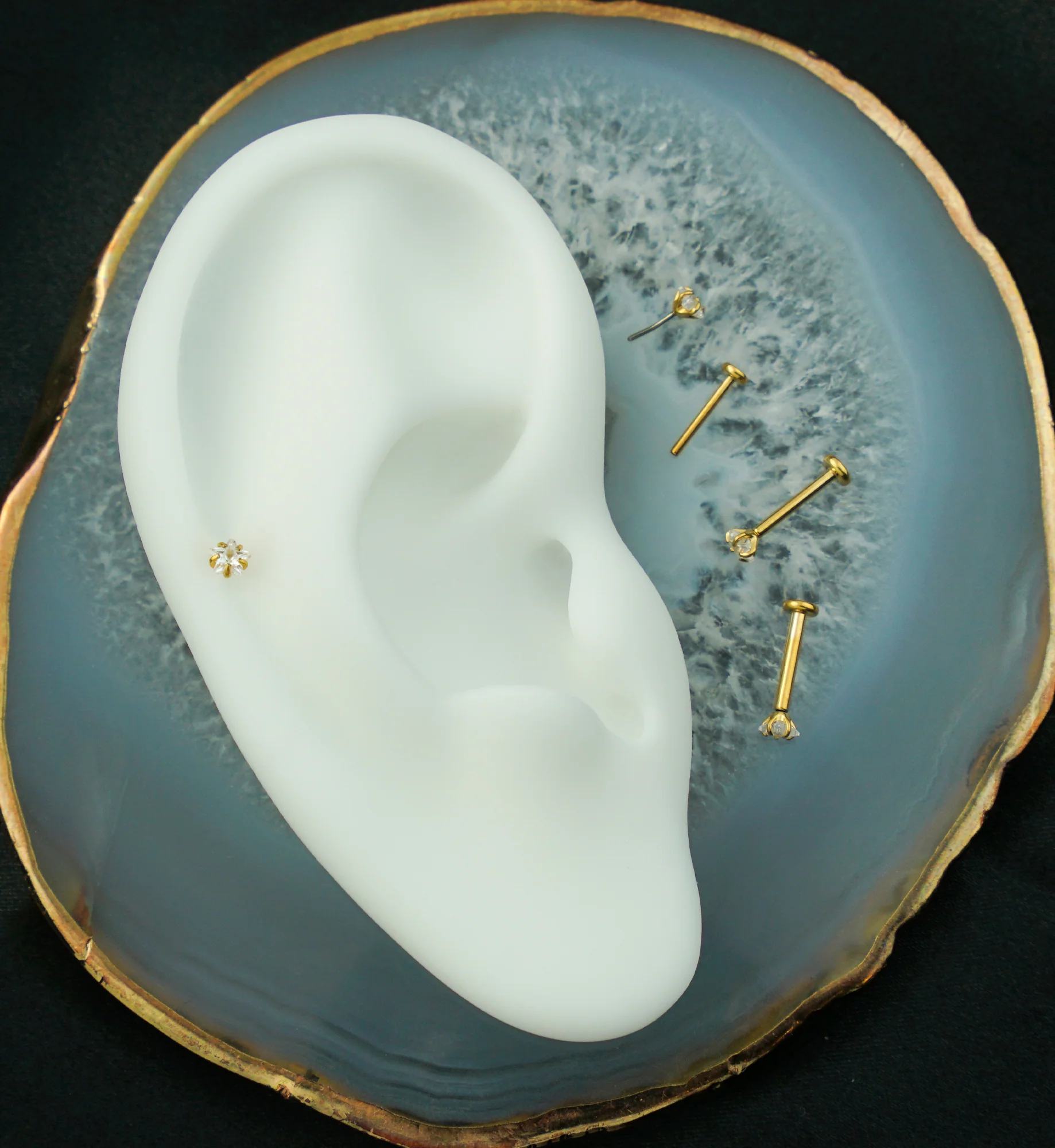 Gold PVD Star Prong Clear CZ Titanium Threadless Labret - Mrs Treak